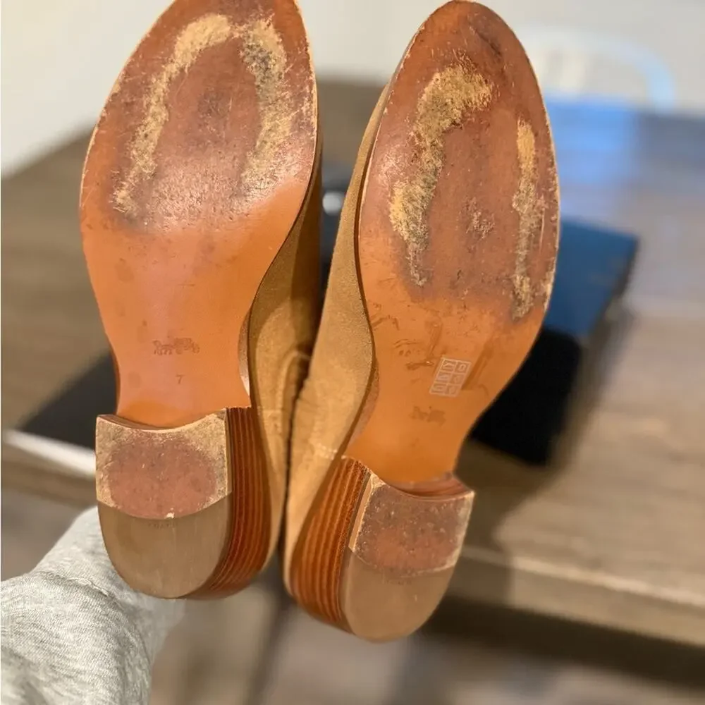 Coach Devin Bootie – Tan Suede Low Ankle Boots Size 7